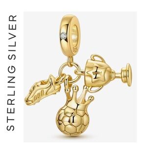 🌟 14K Gold Plated Sterling Silver Soccer Ball Trophy Charm